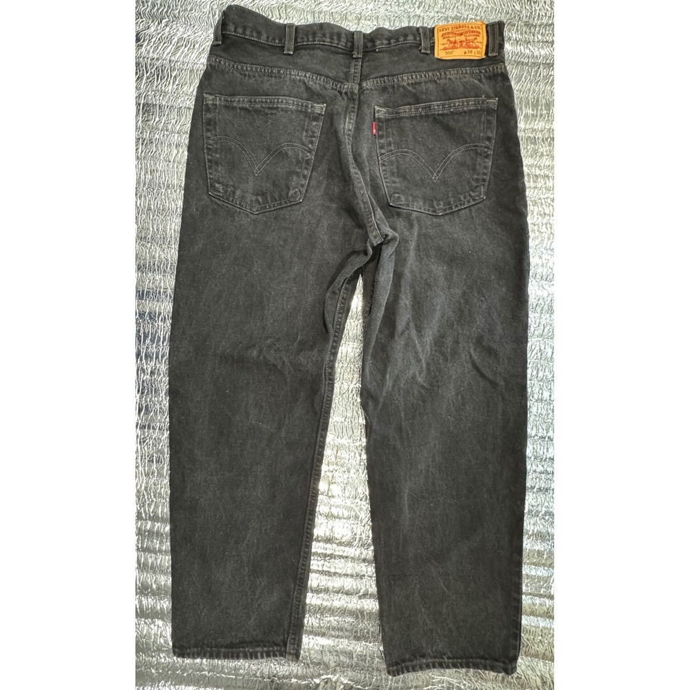 Levis 550 Relaxed Fit Black Denim Jeans Mens 38x30 Tapered Leg 100% Cotton